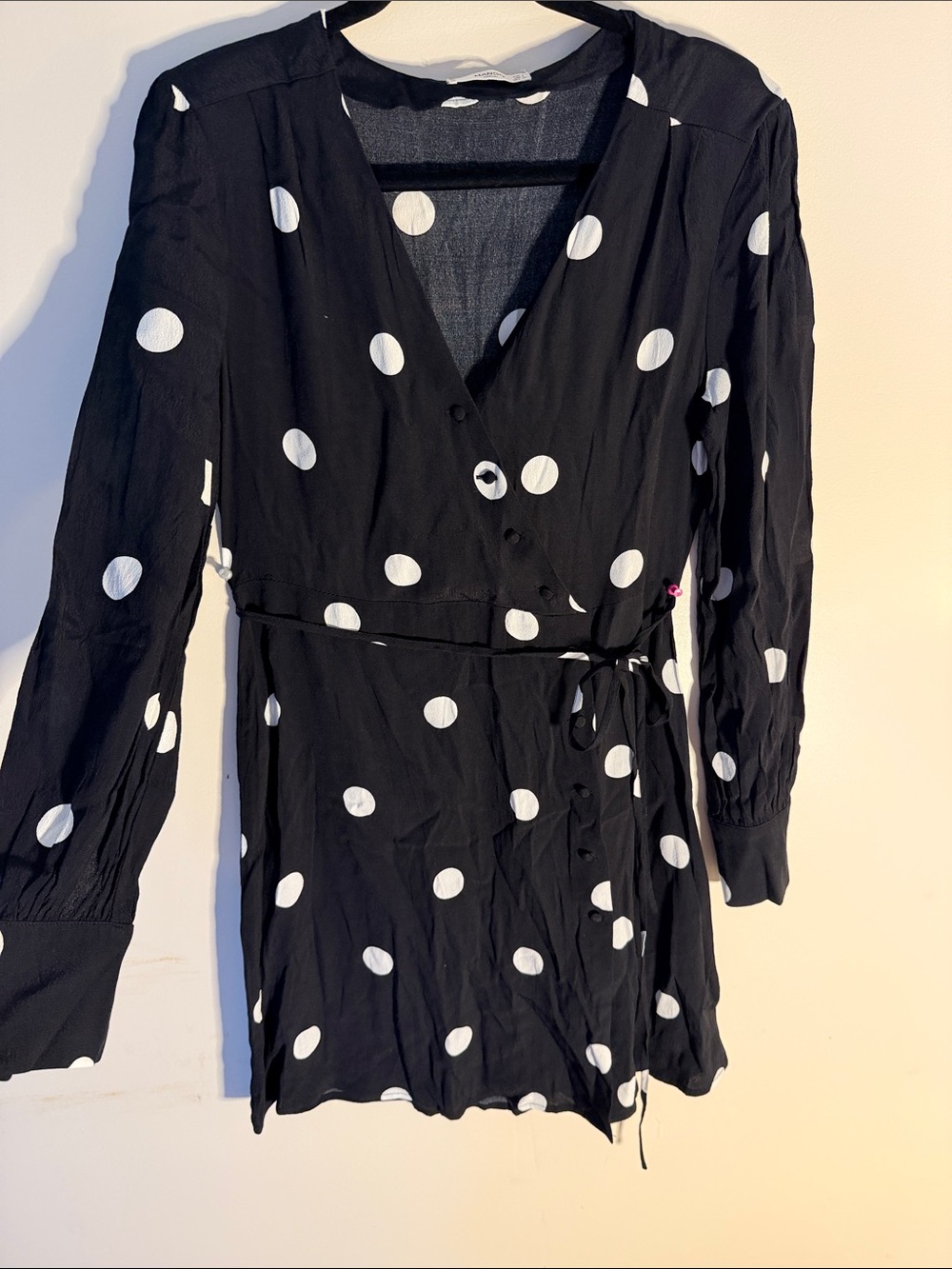 Mango Black Wrap Dress with White Polka Dots